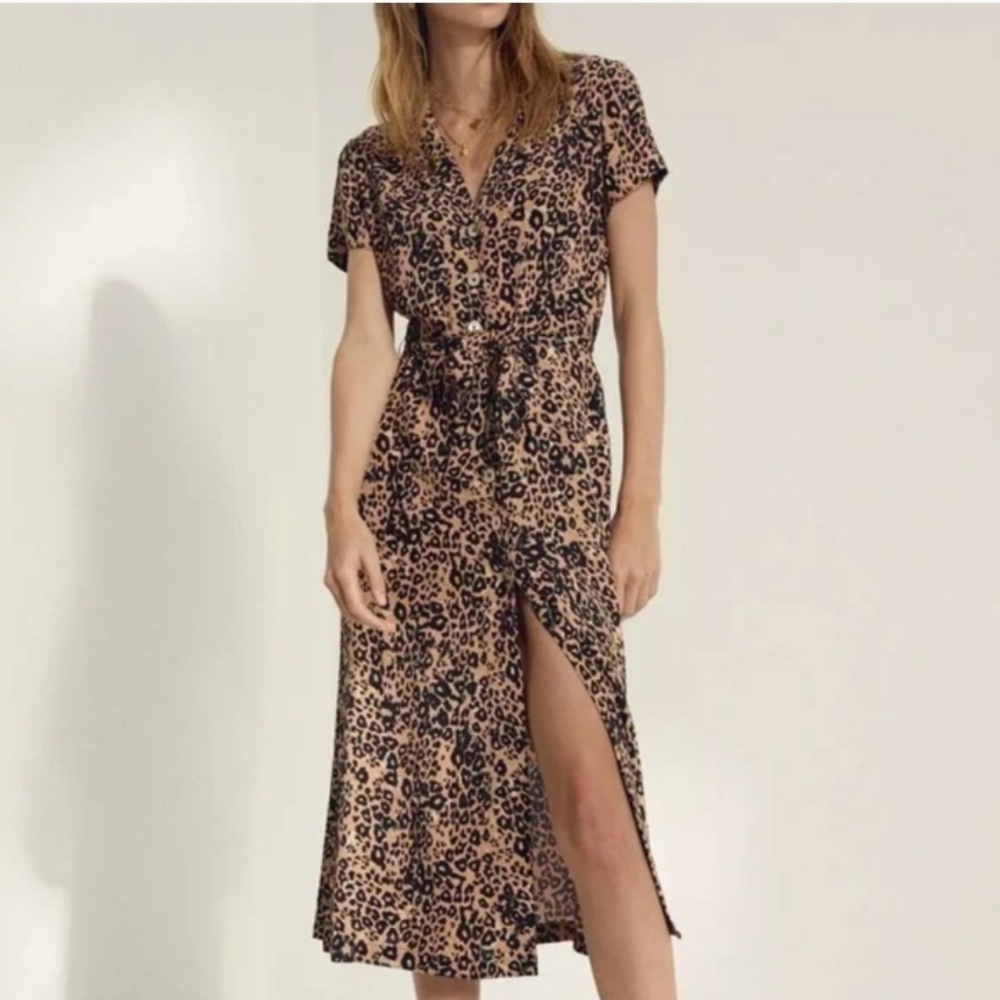 Ar­itzia Leop­ard Print­ Shirt Dress